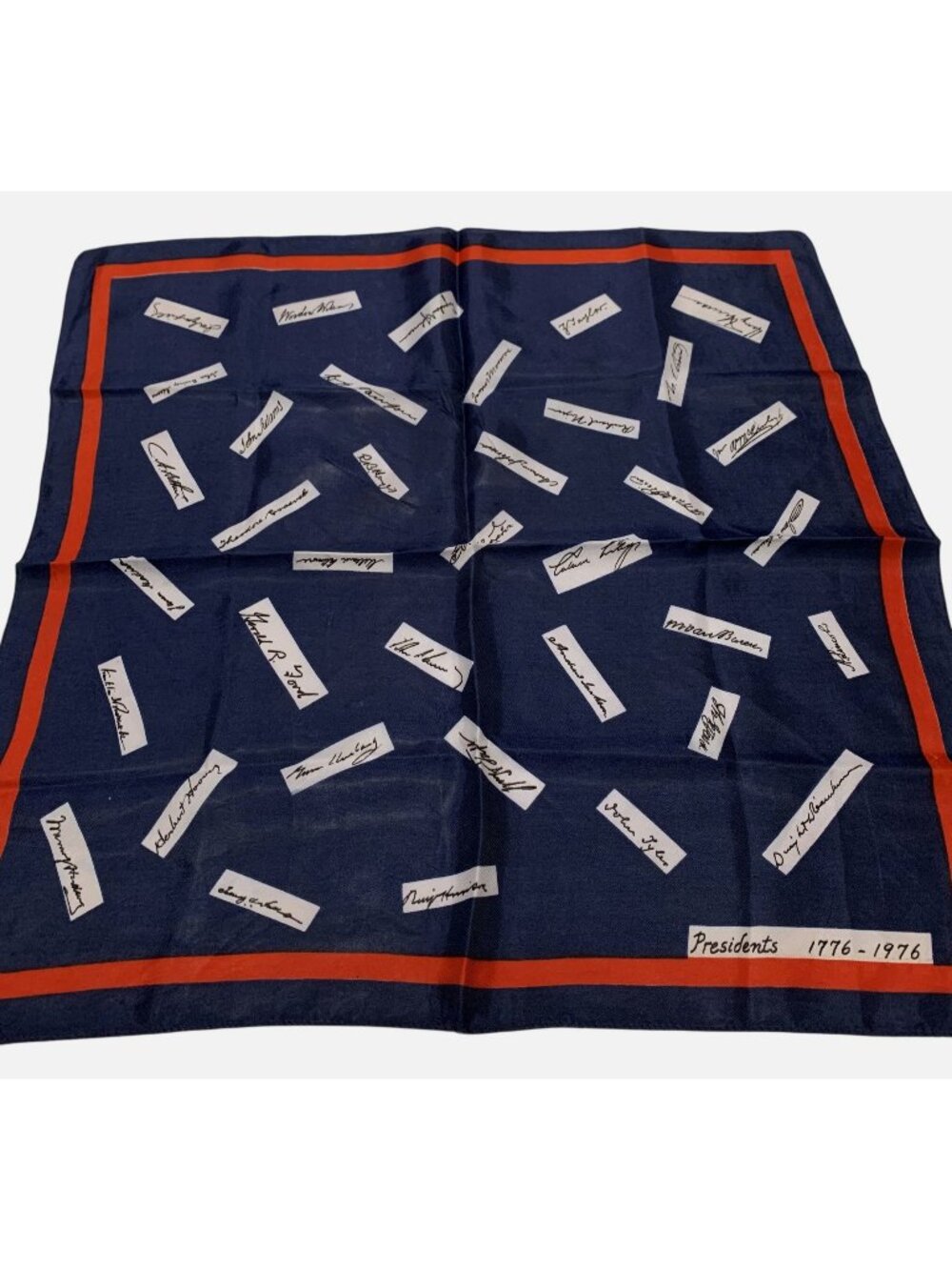 Vintage U.S. Presidents Signature Print Navy Handkerchief Scarf BiCentennial